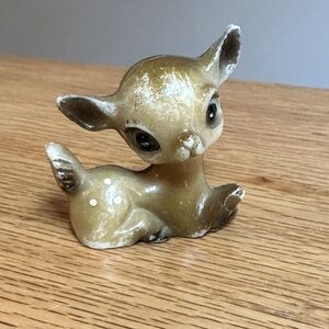 Vintage Christmas Blue Eye Baby Deer Fawn Hard Plastic Hong Kong 1.75”